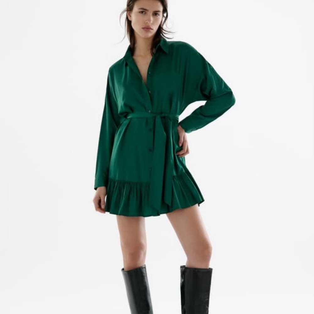 NWOT ZARA GREEN SHORT SHIRT DRESS